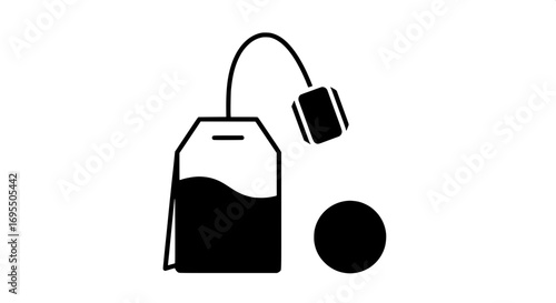 Simple Black Silhouette Icon Representing a Teabag for Brewing Beverage or Hot Drink Concepts, Ideal for Graphic Design Elements