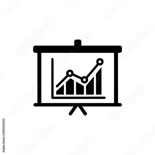 Vector illustration of presentation board symbol with black and white investment chart icon as a symbol of business and investment