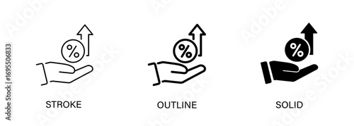 Profit percentage icon for investment, finance, growth. Vector stroke, outline and solid icons.