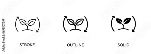 Life cycle icon representing biology, agriculture, development. Vector stroke, outline and solid icons.