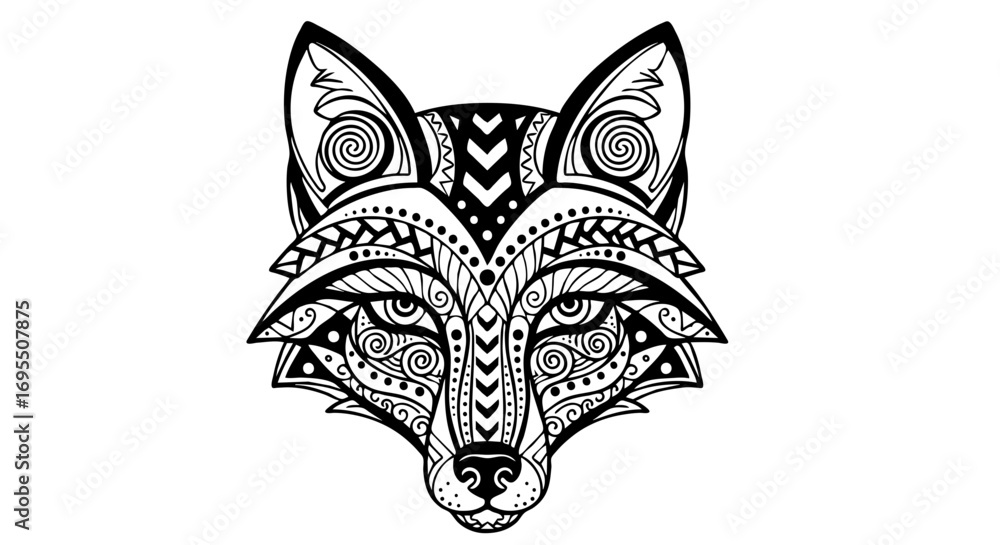 Obraz premium Tribal fox head geometric design black vector art