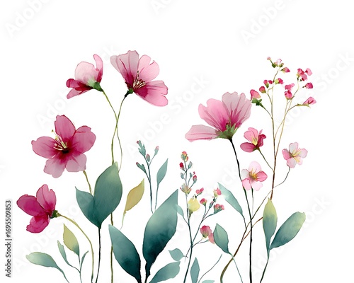Watercolor pink flower illustration isolated on white background