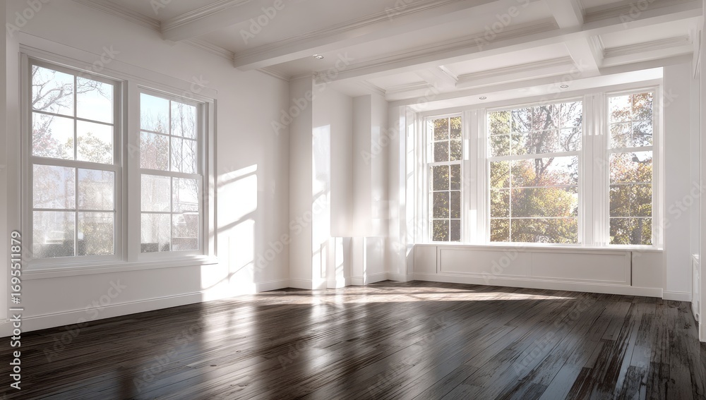 Fototapeta premium Empty room with large windows