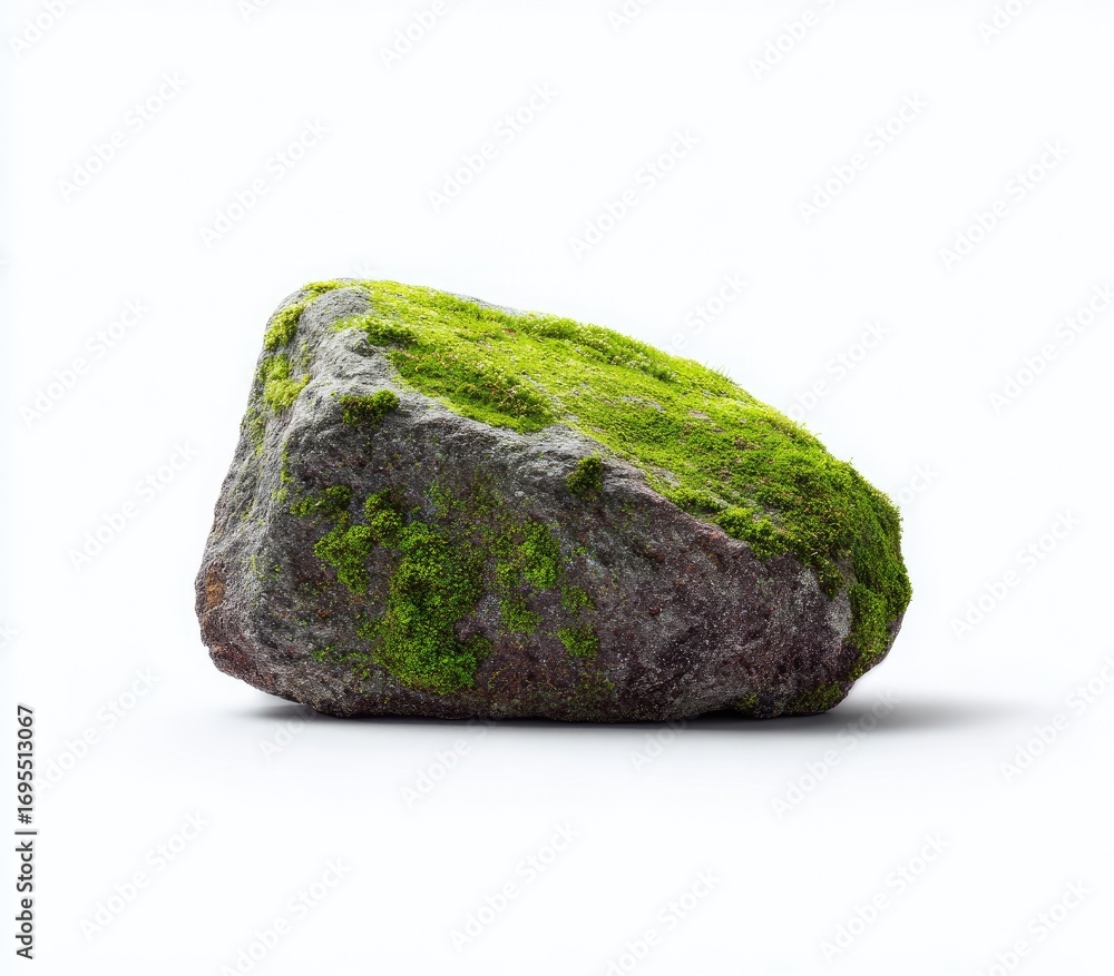 Fototapeta premium Moss-covered rock on white background