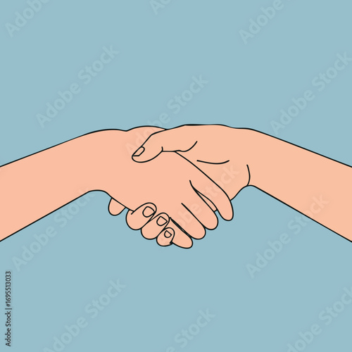 Illustration of two hands shaking against a blue background.