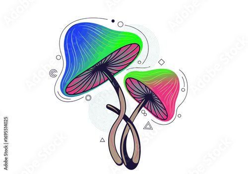 Psychedelic fungi designs featuring vibrant colors and abstract organic shapes for creative projects