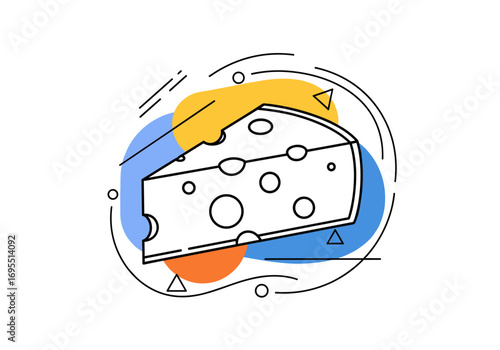 Delicious dairy product swiss cheese wedge food graphic illustration abstract shapes background