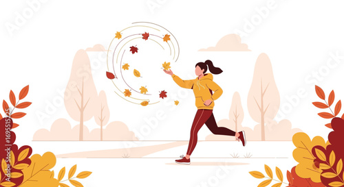 A Joyful Run Through Autumn Colors With Falling Leaves And A Happy Person