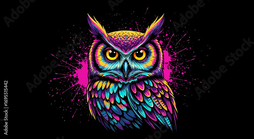 Detailed Owl Vector SVG Illustration with Splatter Background Colorful Design