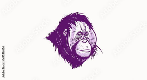 Illustration Vector SVG of Orangutan Head in Purple Tones with Line Art Style