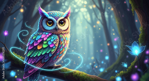 Colorful Owl SVG Illustration with Forest Background Vector SVG Design