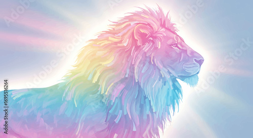 Illustration Vector SVG Design of Colorful Lion Graphic Animal Art in Pastel Rainbow Tones