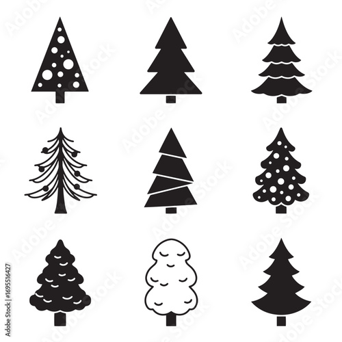 Vector black christmas tree icons set