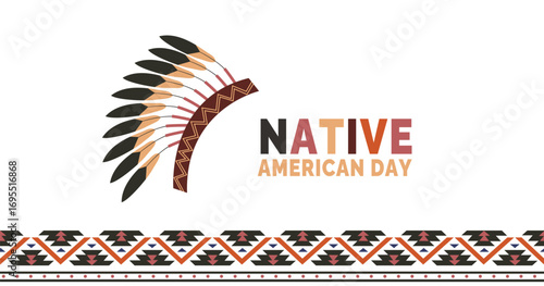 Native American Day is a holiday. It's a day in honor of Native Americans. Poster, card, banner design Background