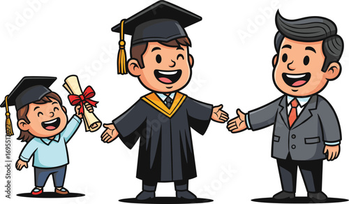 Graduation celebration, happy students with diploma, successful education achievement, academic success, family support, proud parents congratulating graduate, future opportunities, academic 