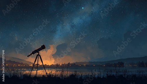 Starry night landscape with telescope (1)