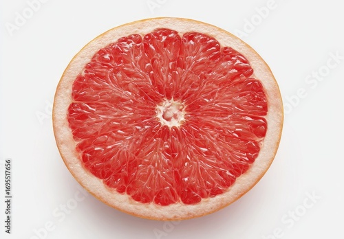 Close-up grapefruit slice, vibrant red segments
