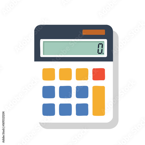 A simple, colorful illustration of a calculator with a digital display showing zero.
