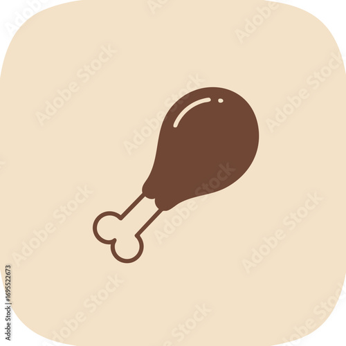 Roasted chicken leg icon, brown silhouette on beige.