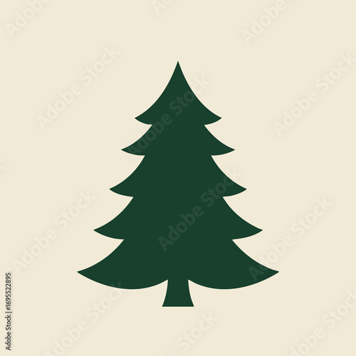 Simple dark green silhouette of a coniferous tree against a light beige background, resembling a pine or fir tree graphic.