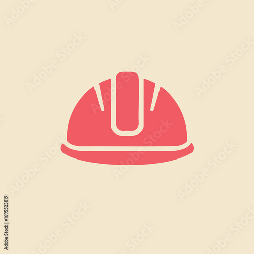 A simple, flat icon of a red hard hat, symbolizing safety and construction, set against a plain, light beige background.