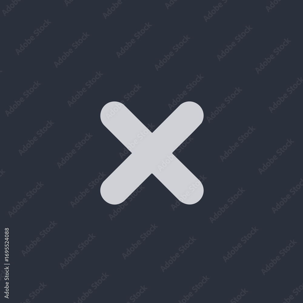 Obraz premium A simple light gray 'X' mark or multiplication symbol centered on a dark, solid background, often used for closing, deleting, or indicating incorrectness.