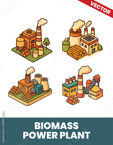 Biomass power plant isometric 3d illustration Detailed 3D Design of Renewable Biomass Energy Systems with Efficient Power Generation and Eco-friendly Infrastructure
