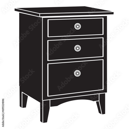 black and white silhouette of a Nightstand vector on a white background