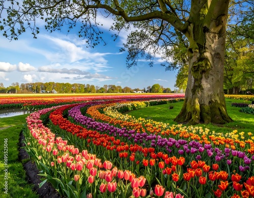 Wallpaper Mural Colorful tulip fields under a spring sky Torontodigital.ca