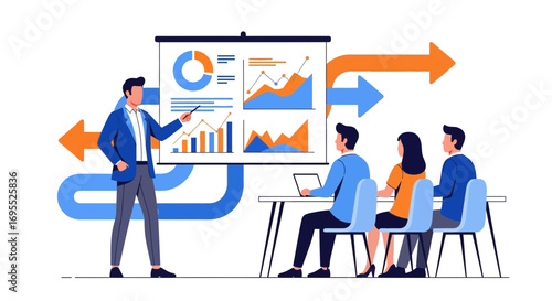 Business Presentation Featuring Data Analysis and Team Collaboration For Project Results