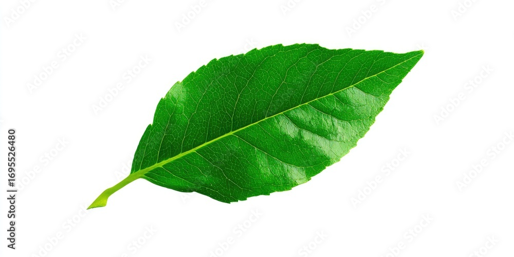 Fototapeta premium Vibrant green leaf against white