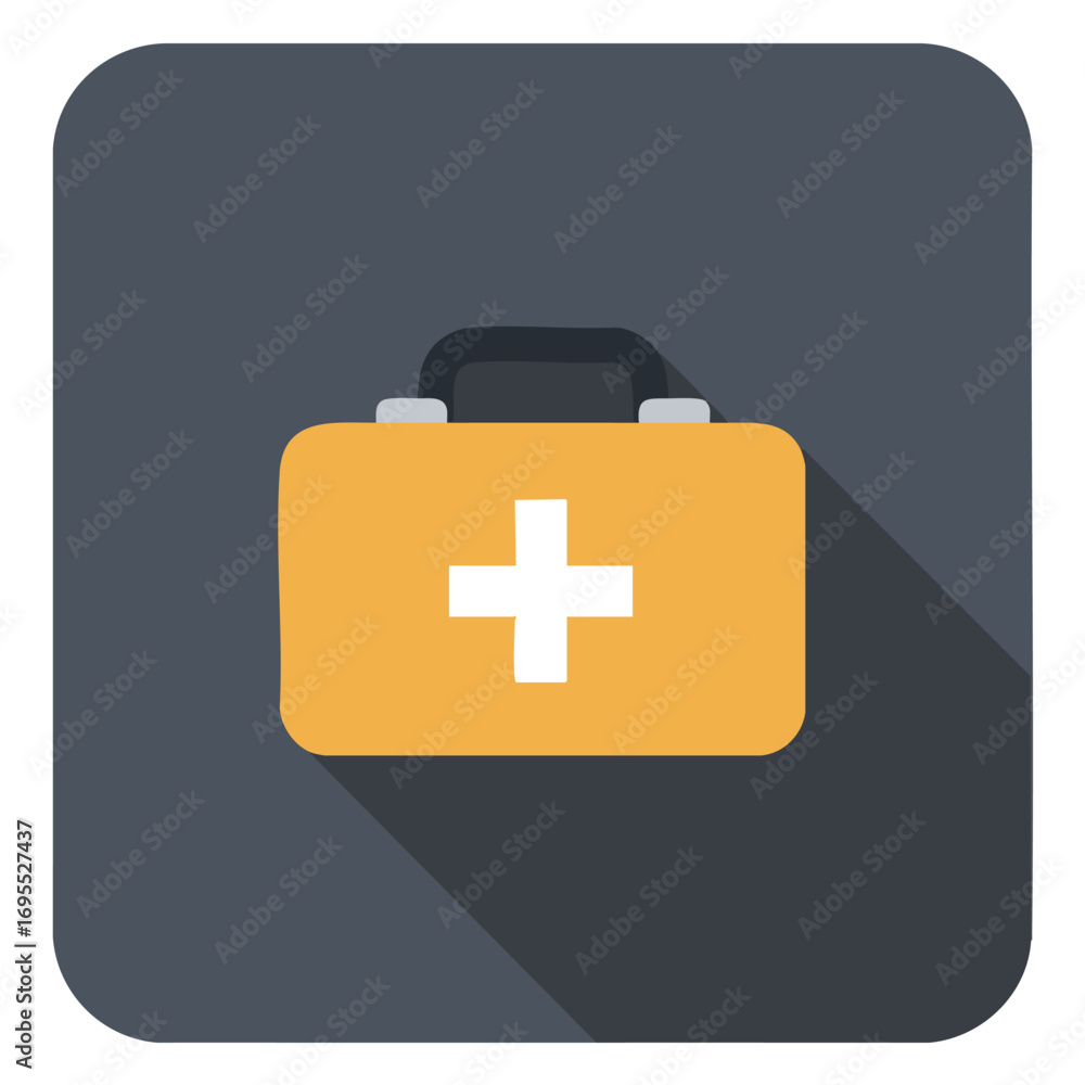 Fototapeta premium First aid kit icon on a dark gray background with a long shadow.