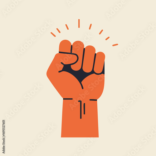 A minimalist illustration of a raised clenched fist, a powerful symbol of protest, solidarity, and strength.