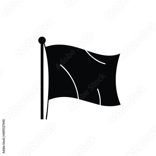 A solid black flag waving on a flagpole, depicted as a simple silhouette icon against a white background.