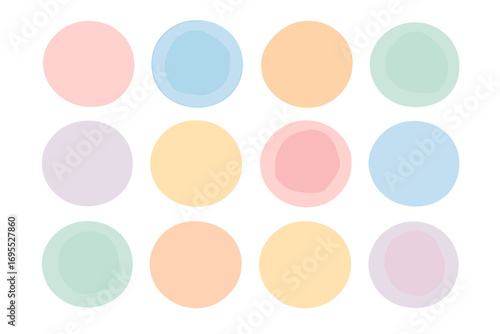 Soft pastel watercolor circles. Calming abstract pattern. Modern design background. Artistic vector elements. Colorful round dots. Hand drawn texture. Isolated graphic set.