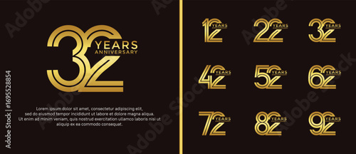 anniversary vector logo set, gold color can be use for celebration