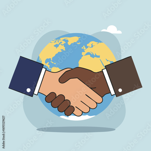 Handshake over the world: global partnership and cooperation.