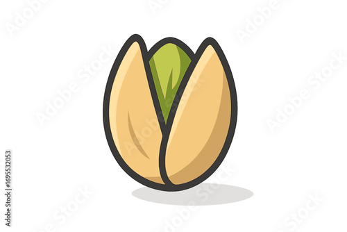 Pistachio nut flat icon with shadow, vector cartoon illustration on transparent white background, healthy snack, shelled green seed, natural food symbol, nutrition concept