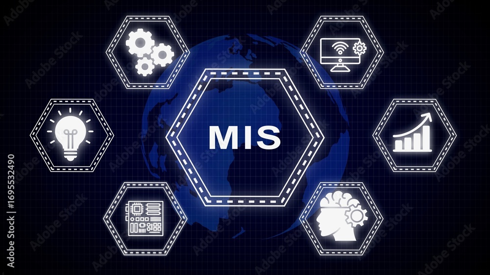 Fototapeta premium Illustration showing management information system technology and data analysis concepts