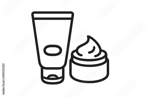 Cosmetic cream tube and jar line icon. Skincare product vector illustration. Beauty moisturizer, face cream, body lotion, or sunscreen symbol. Simple outline graphic.