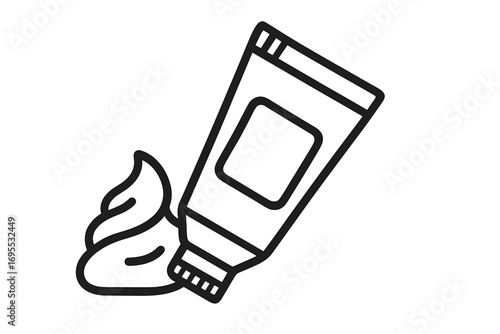 Cream tube line icon. Squeezed cosmetic lotion or ointment. Skincare beauty product symbol. Gel, paste, or toothpaste container. Vector art illustration for moisturizer or medical balm.