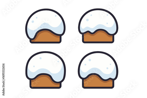 Set of snow-covered bush icons. Cartoon vector illustration of winter elements. Snowy rock or ground symbol for nature design. Simple flat linear style graphic isolated.