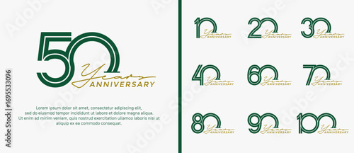 anniversary vector logo set, green color with handwriting can be use for celebration