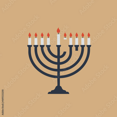 Image of a Menorah, a Jewish candelabra, with lit candles.