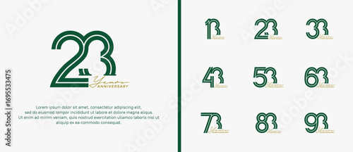 anniversary vector logo set, green color with handwriting can be use for celebration