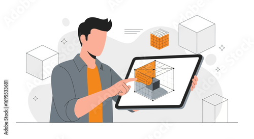 Digital Design Visualization Of A Cube On A Tablet Interface Illustration
