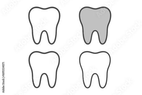 Tooth icon set, dental icons in flat and linear design, vector cartoon illustration with transparent background, ordered collection of simple and modern teeth symbols for dentistry and oral care