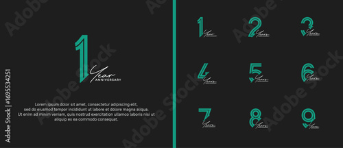 anniversary vector logo set, green color and grey handwriting can be use for celebration