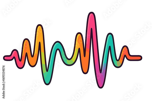 Vibrant multicolor sound wave illustration, dynamic rhythm and energy, modern style audio waveform vector, colorful sound frequency graph, music visual design with smooth curves
