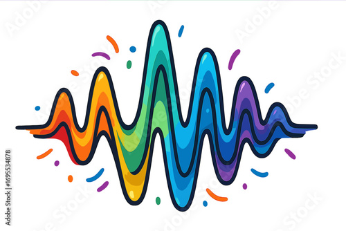 Vibrant multicolor sound wave illustration with rhythmic energy, modern style vector cartoon graphic, abstract audio waveform, music and sound design element